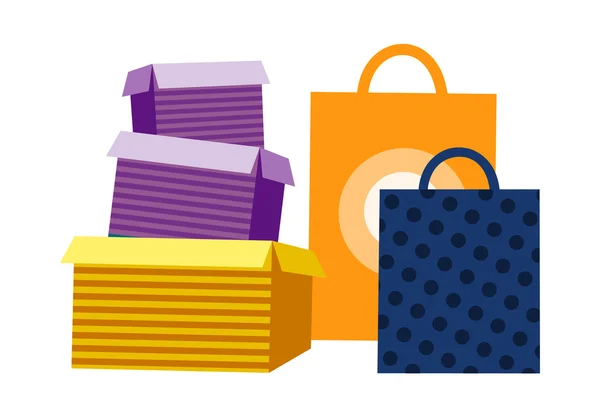 Shopping bags and packaging boxes — Stock Vector