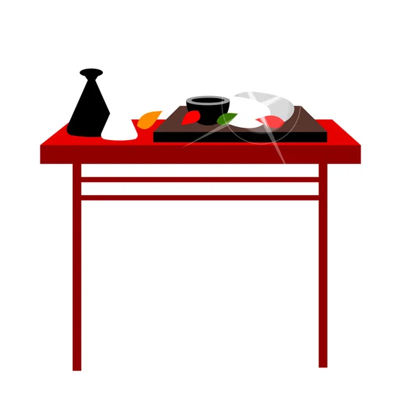 Utensilios de cocina sobre una mesa roja — Vector de stock