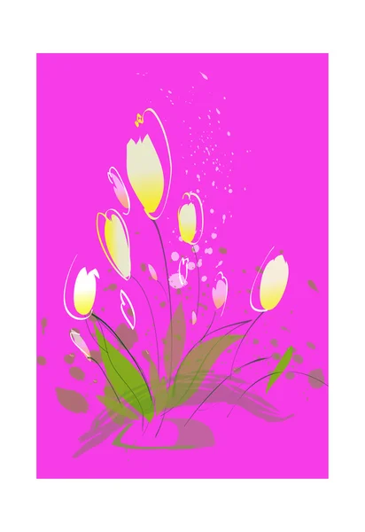 Tulipanes amarillos sobre fondo rosa — Vector de stock