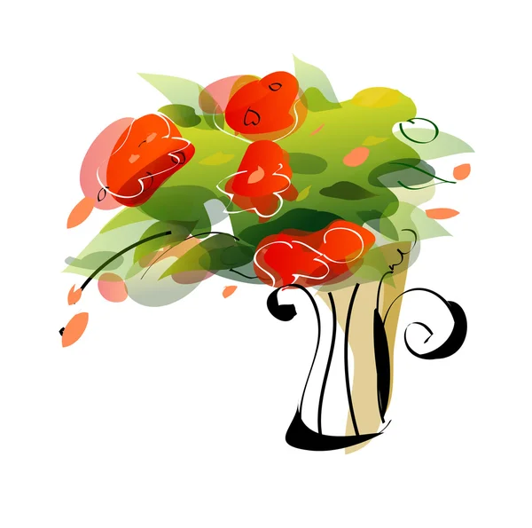 Red flowers in a vase — Stock Vector