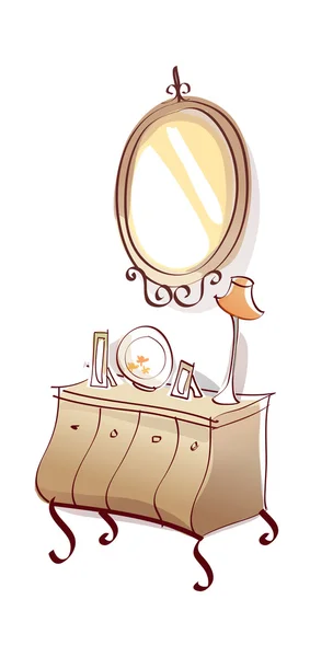 Mirror and chest of drawers — Stock Vector