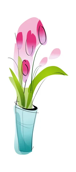 Tulipanes rojos en un jarrón — Vector de stock