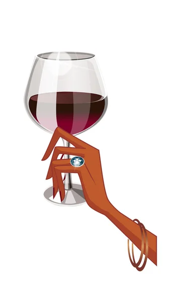 O femeie care ține un pahar de vin roșu — Vector de stoc