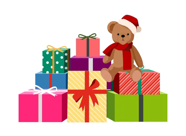 Holiday gifts and teddy bear — Stock Vector