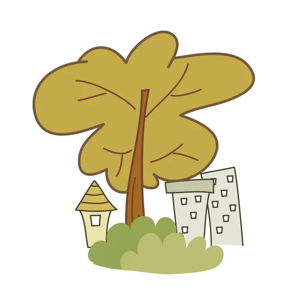 秋天一棵树和房子 — 图库矢量图片