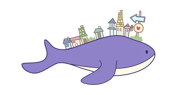 Baleine et ville — Image vectorielle