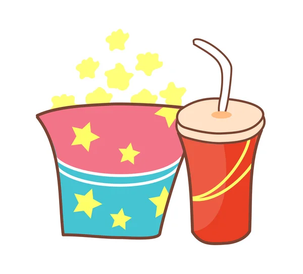 Popcorn i czerwony kubek z tworzyw sztucznych — Wektor stockowy