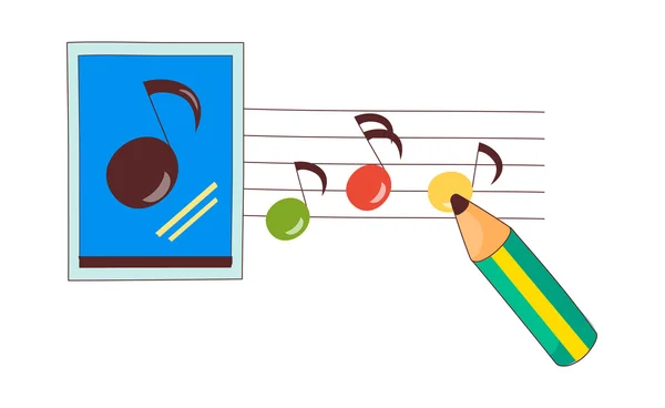 Musical symbols and pencil — Stock Vector