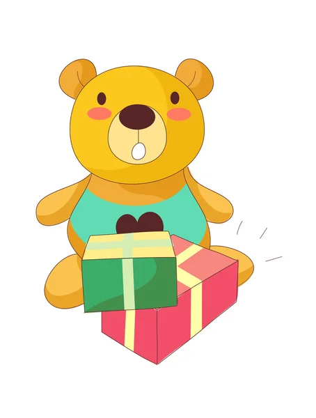 Medvídek a dárkové krabice — Stockový vektor