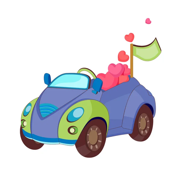 Purple car and red hearts — Stock Vector