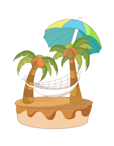 Palmas de coco y hamaca — Vector de stock