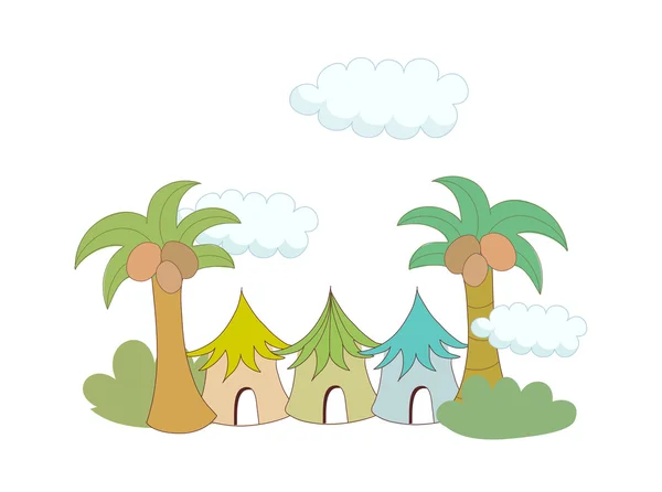 Coconut trees and houses — Stock Vector