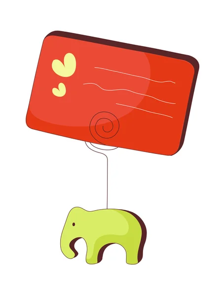 赤のカードと象 — ストックベクタ
