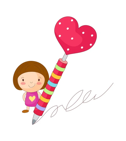 Little girl gazdaság egy ceruzát — Stock Vector