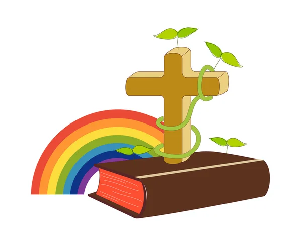 Bible et croix en bois — Image vectorielle