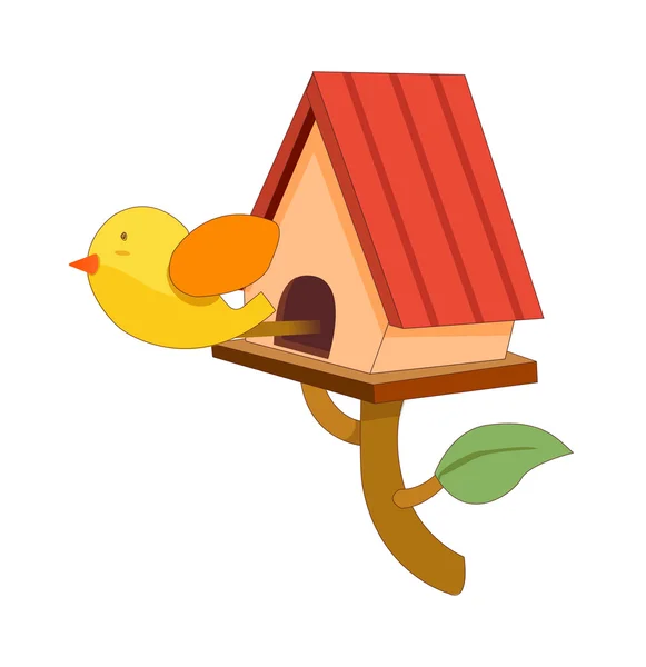 Vogelhaus und Vogel — Stockvektor