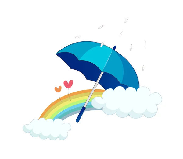 Blauer Regenschirm und Regenbogen — Stockvektor