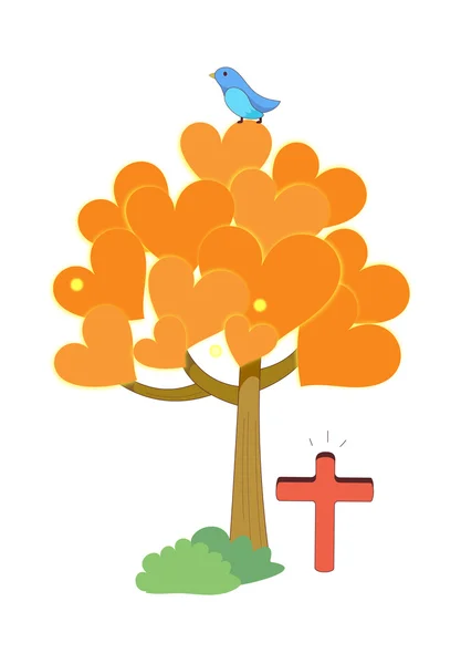 Árbol fantástico y pájaro — Vector de stock