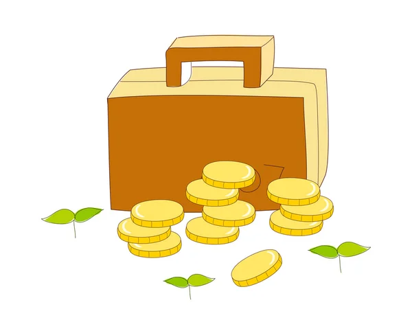 Valise et pièces d'or — Image vectorielle