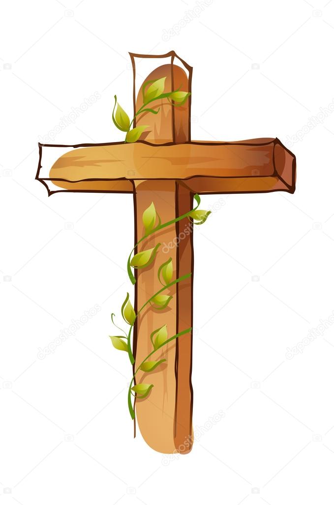 Wooden cross and plants