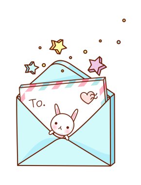 mavi bir zarf içerisinde ve tavşan