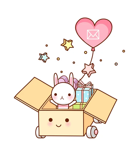 粉红色的小兔子和礼品盒 — 图库矢量图片