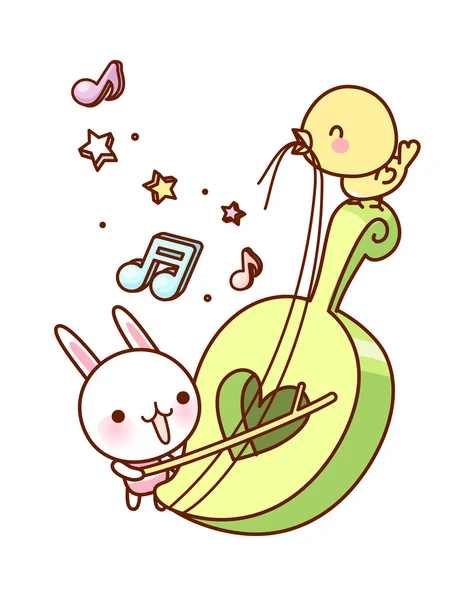 Кролик і курка грають на скрипці — стоковий вектор