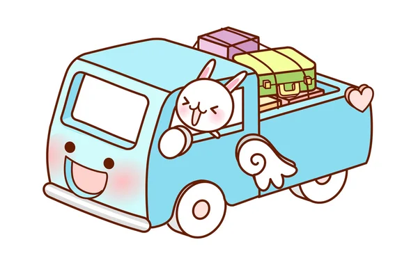 Conejo conduciendo un camión azul — Archivo Imágenes Vectoriales