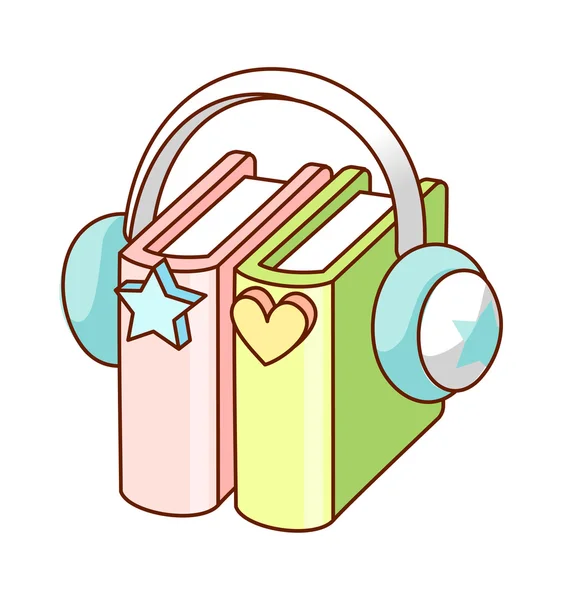 Books and headphones — Stock Vector