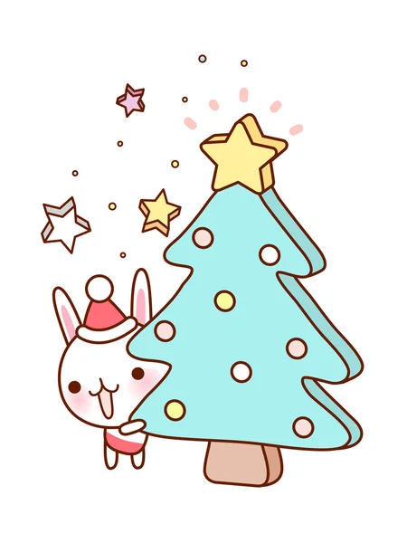 Lapin et sapin de Noël — Image vectorielle