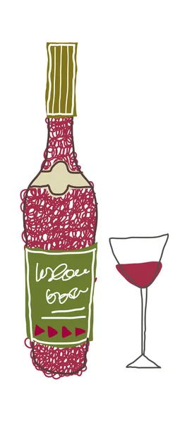 Bottle of red wine and glass — Stock Vector