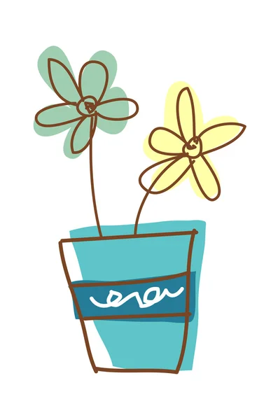 Flores en una olla — Vector de stock