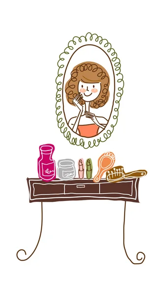 Maquillage et coiffeuse, miroirs — Image vectorielle