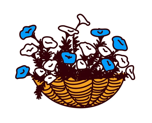 Blue flowers in a basket — Stock Vector