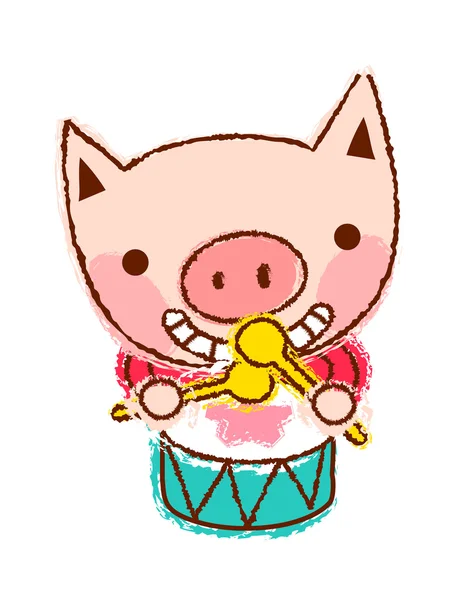 Свині, грає на барабані — стоковий вектор