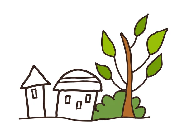 Illustration vectorielle maison et arbre — Image vectorielle