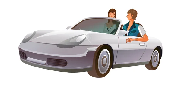 Couple en voiture de sport — Image vectorielle