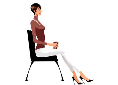 Woman sitting on chair with coffee