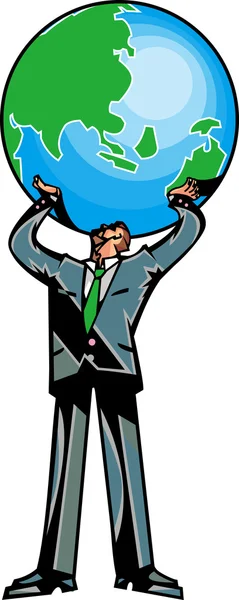 Businessman is lifting earth — Stock Vector