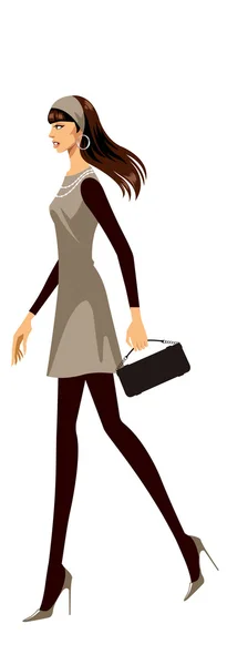Mulher bonita andando com saco — Vetor de Stock