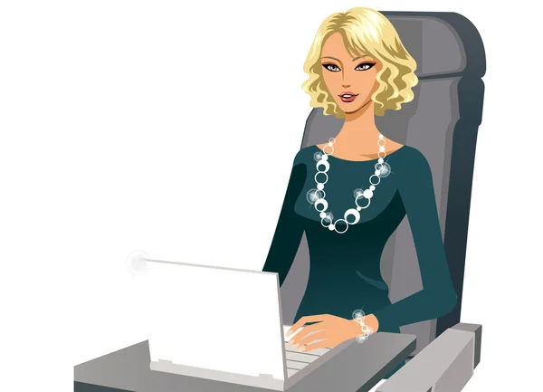 La mujer está trabajando en el avión — Vector de stock