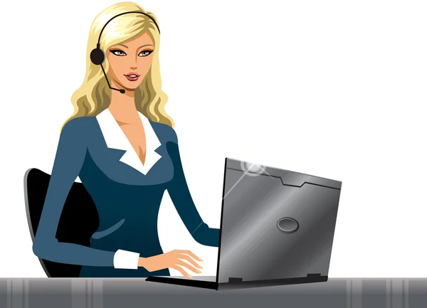 Frau arbeitet am Laptop — Stockvektor