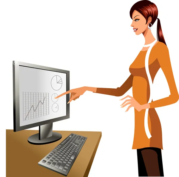 Mulher trabalhando no computador — Vetor de Stock