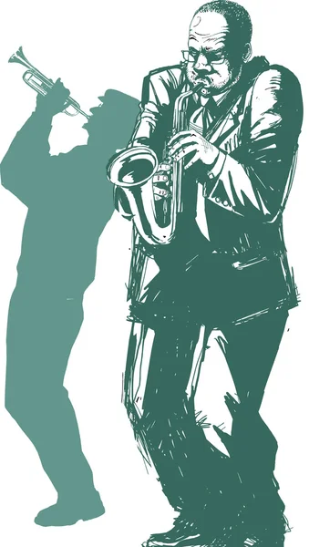The view of man is playing saxophone — Stock Vector