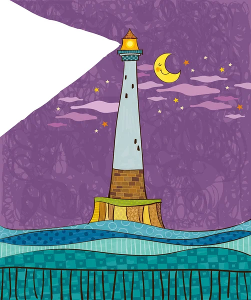 Lighthouse at night — Stock Vector