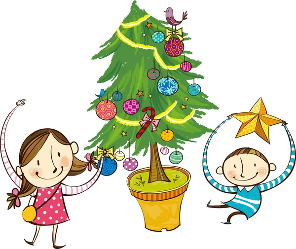 Enfants robe arbre de Noël — Image vectorielle
