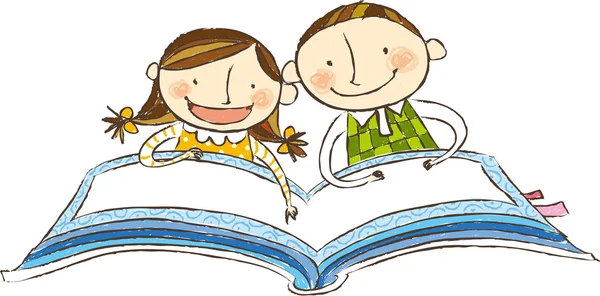 Dzieci czytają książkę. — Wektor stockowy