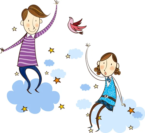 Two kids on the cloud — Stock Vector