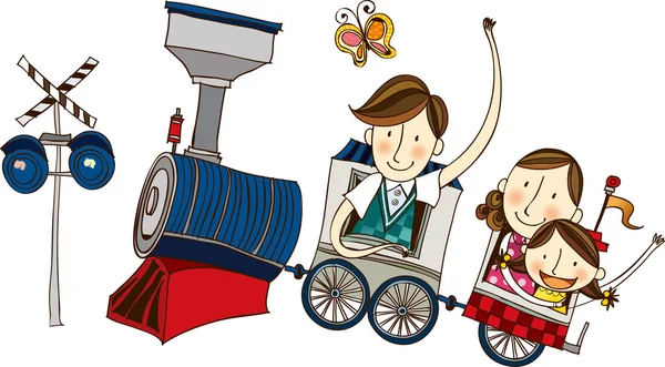 Familia feliz viajando en tren — Archivo Imágenes Vectoriales