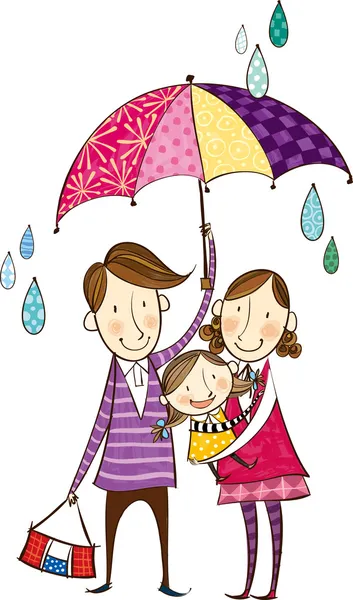 The view of family in rainy weather — Stock Vector
